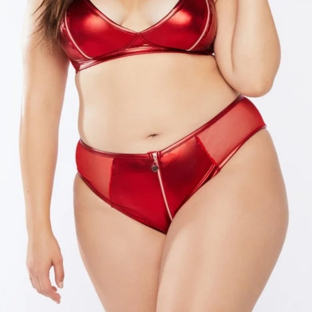 NWT Savage X Fenty Locket Down 3X bralette & high leg bikini in Goji Berry Red